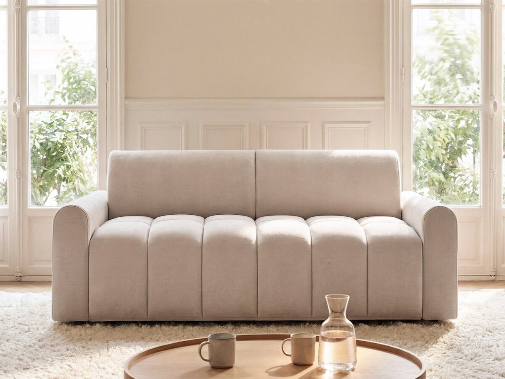 Rozkładana sofa ekspresowa "Isadora" - Materac 18 cm - Łóżko 140 cm - 3-osobowa - Beżowy