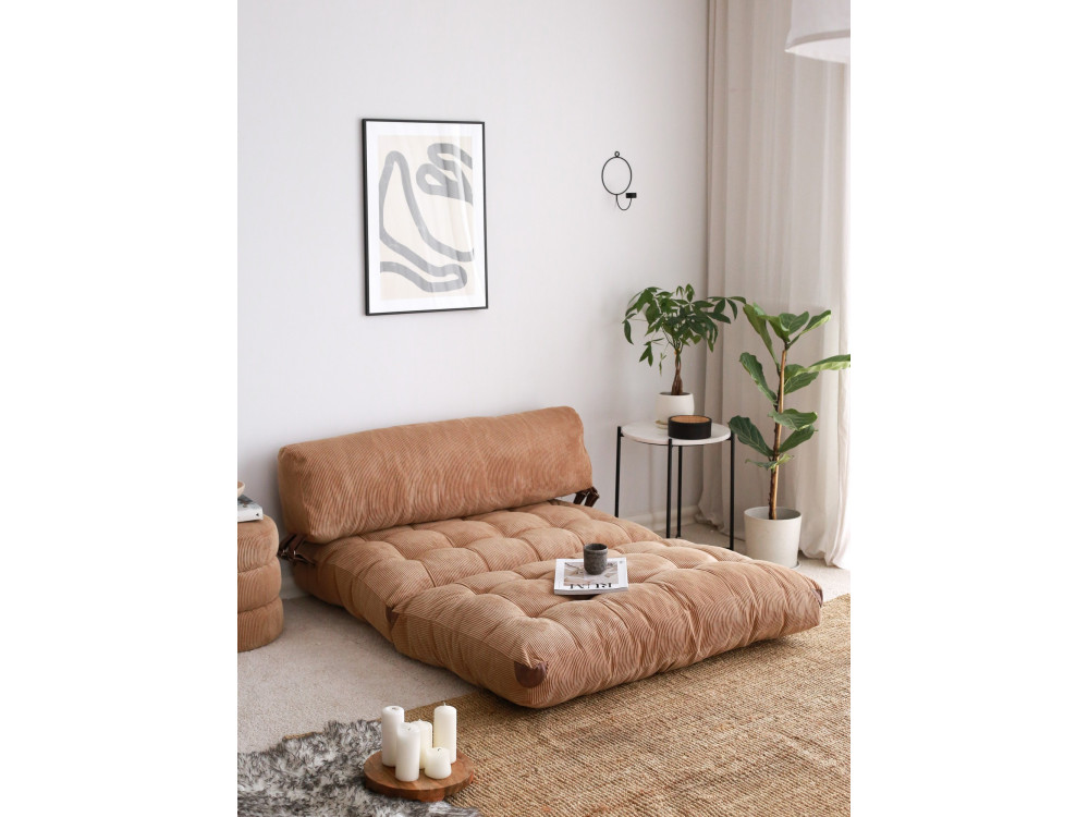Rozkładana 2-osobowa sofa z tkaniny - 120 x 75 x 79 cm - Brązowy