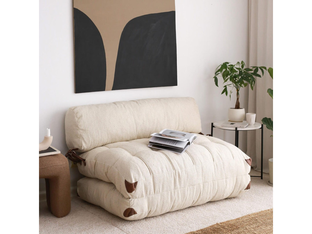 2-osobowa rozkładana sofa w tkaninie "Fold" - 120 x 75 x 79 cm - Kremowy