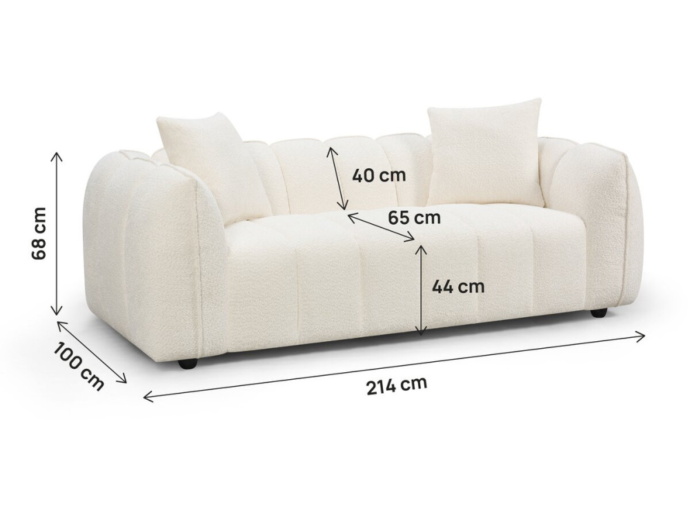Trzyosobowa sofa prosta z tkaniny w stylu „bubble” „Balzac” – kolor kremowy