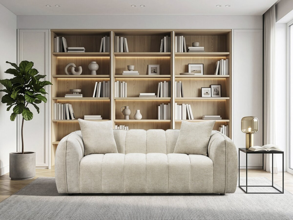 Trzyosobowa sofa prosta z tkaniny w stylu „bubble” „Balzac” – beżowa