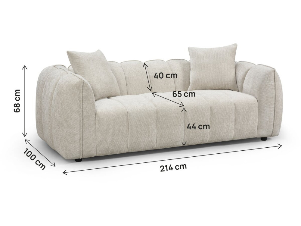 Trzyosobowa sofa prosta z tkaniny w stylu „bubble” „Balzac” – beżowa