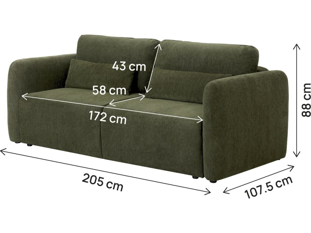 3-osobowa sofa prosta z funkcją rozkładania, obita tkaniną „Concorde” – zielona