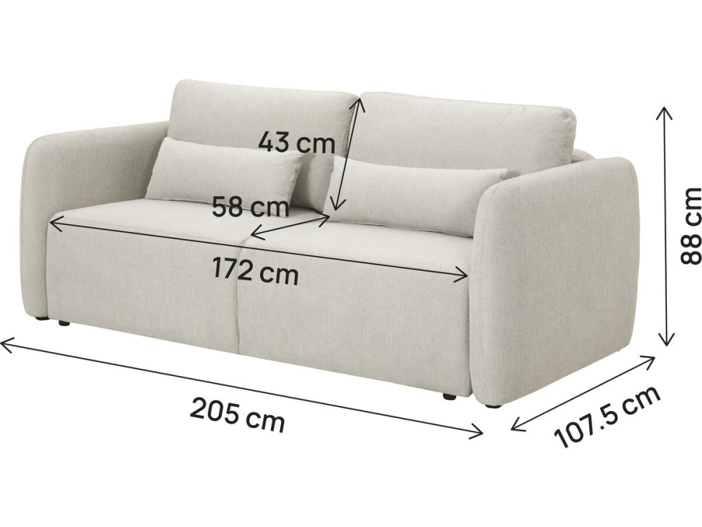 3-osobowa sofa prosta z funkcją rozkładania, obita tkaniną „Concorde” – beżowa