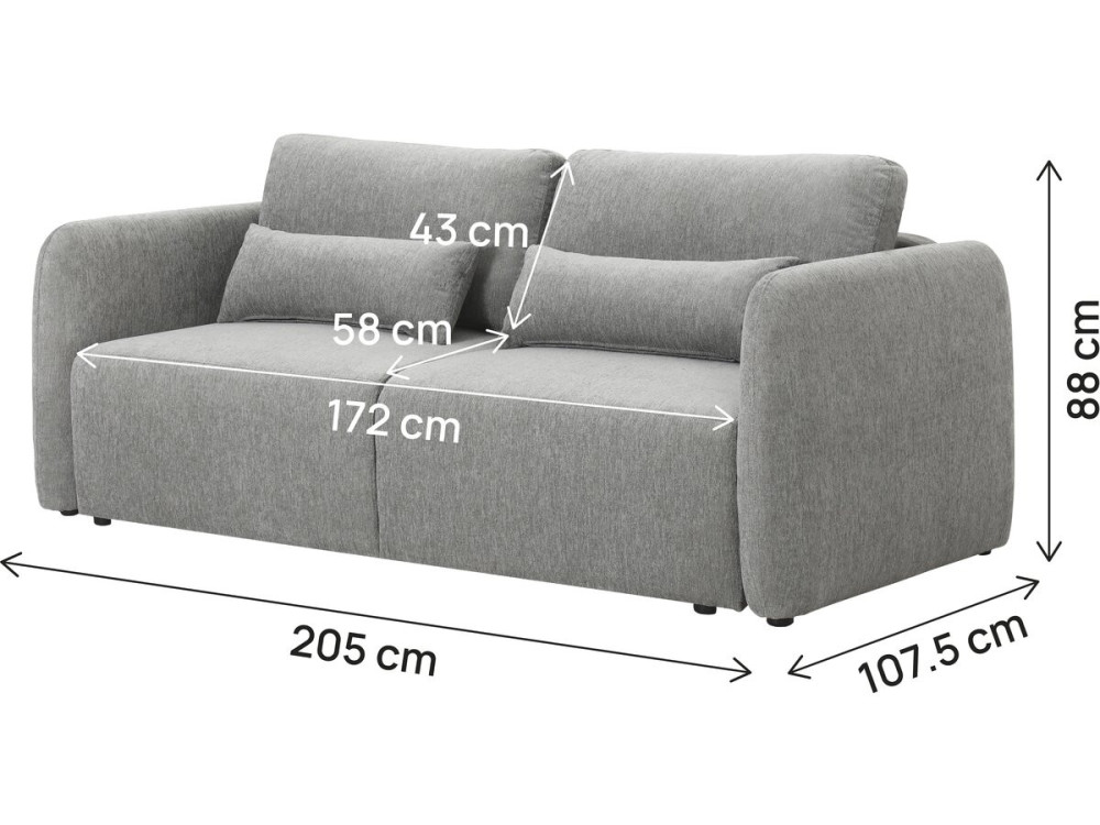 3-osobowa sofa prosta z funkcją rozkładania, obita tkaniną „Concorde” – szara