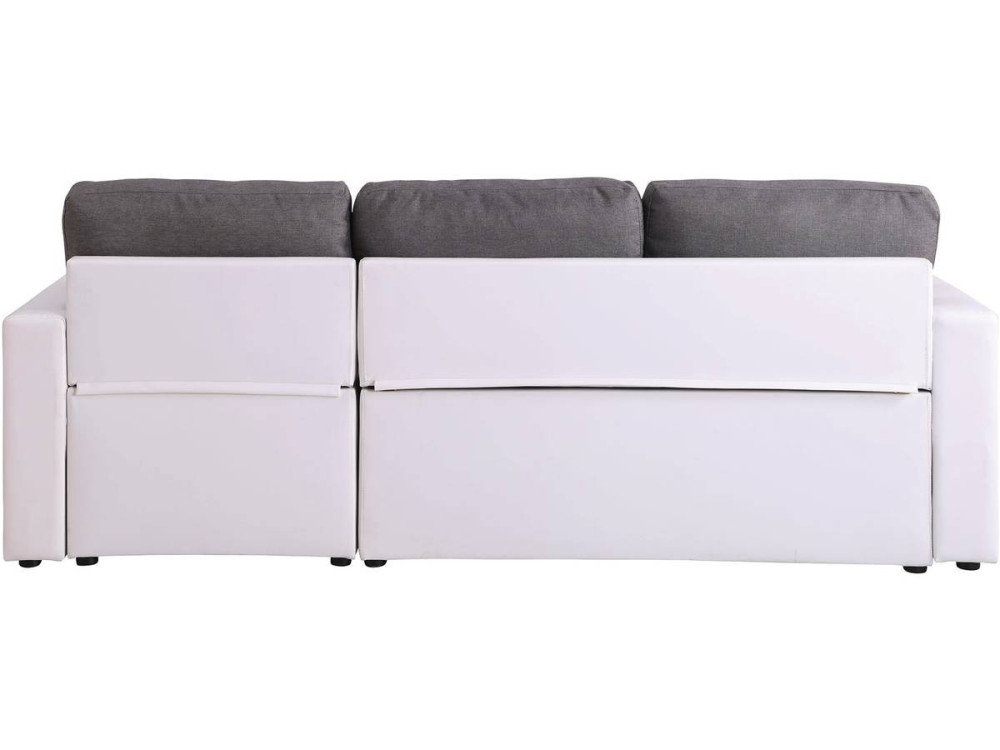 Kanapa narożna rozkładana "Alain" ze skrzynią na pościel - 221 x 145 x 85 cm - 3 miejsca - Szaro-biała