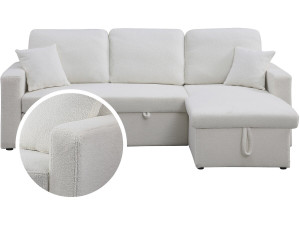 Sofa narożna "Alain" rozkładana/odwracana z pojemnikiem - 3 osobowa - Bouclettes - Biały
