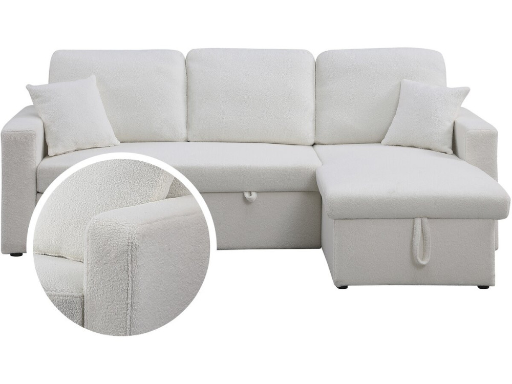 Sofa narożna "Alain" rozkładana/odwracana z pojemnikiem - 3 osobowa - Bouclettes - Biały