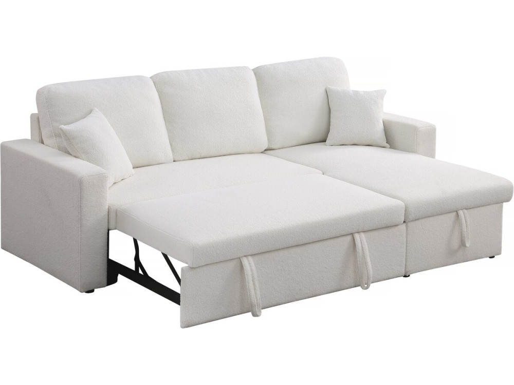 Sofa narożna "Alain" rozkładana/odwracana z pojemnikiem - 3 osobowa - Bouclettes - Biały