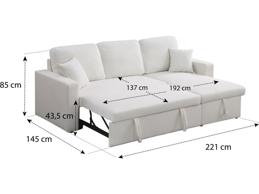 Sofa narożna "Alain" rozkładana/odwracana z pojemnikiem - 3 osobowa - Bouclettes - Biały