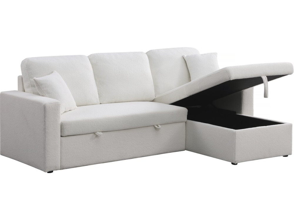Sofa narożna "Alain" rozkładana/odwracana z pojemnikiem - 3 osobowa - Bouclettes - Biały