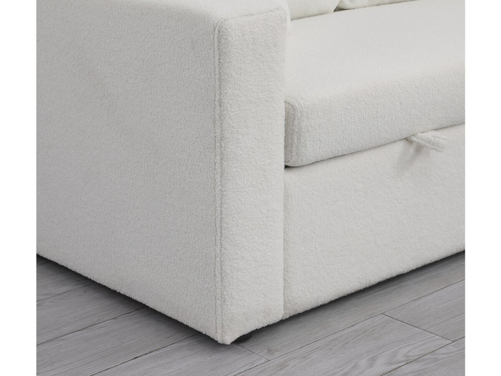Sofa narożna "Alain" rozkładana/odwracana z pojemnikiem - 3 osobowa - Bouclettes - Biały