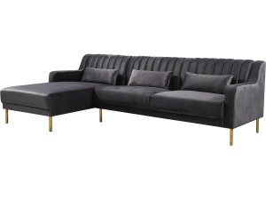 Kanapa narożna "Oliver" z weluru - 275 x 161 x 81 cm - 5 miejsc - Szara - Lewostronna