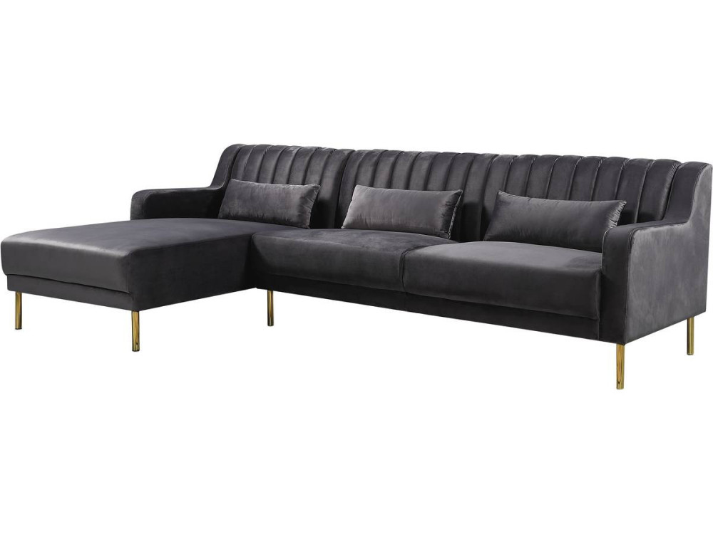 Kanapa narożna "Oliver" z weluru - 275 x 161 x 81 cm - 5 miejsc - Szara - Lewostronna