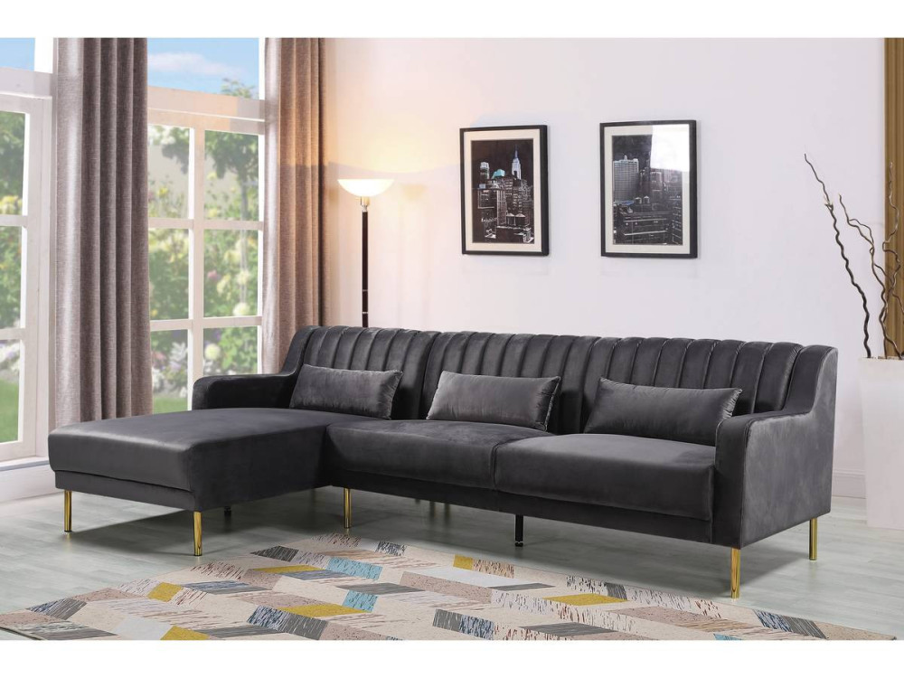 Kanapa narożna "Oliver" z weluru - 275 x 161 x 81 cm - 5 miejsc - Szara - Lewostronna