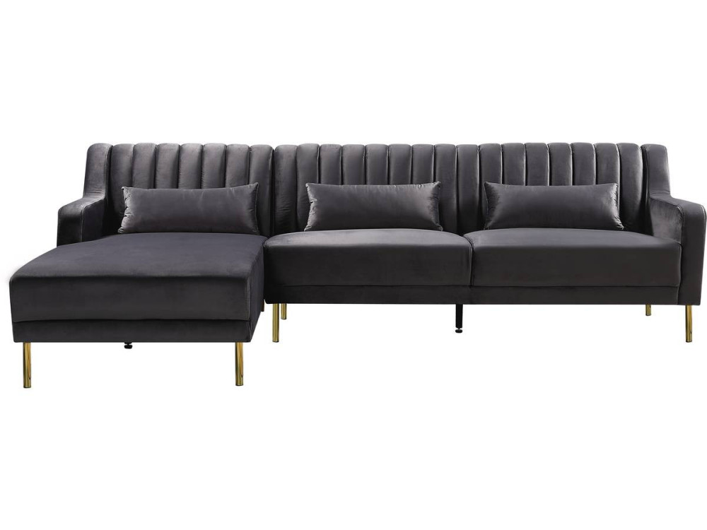 Kanapa narożna "Oliver" z weluru - 275 x 161 x 81 cm - 5 miejsc - Szara - Lewostronna