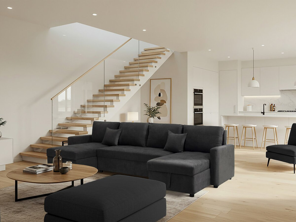 Panoramiczna rozkładana sofa "Antoine" ze schowkami - 5-osobowa - Ciemnoszary