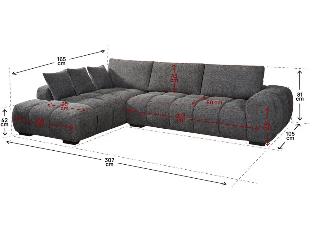 Sofa narożna "Monceau" - 3-osobowa - Szara