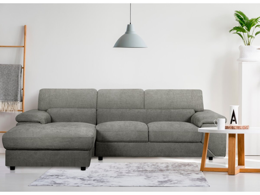 Sofa narożna "London" z tkaniny szenilowej - 4-osobowa - Szara