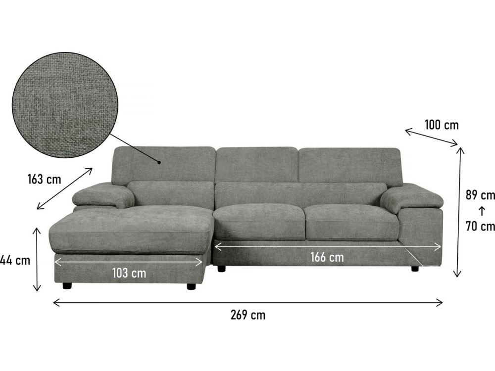 Sofa narożna "London" z tkaniny szenilowej - 4-osobowa - Szara