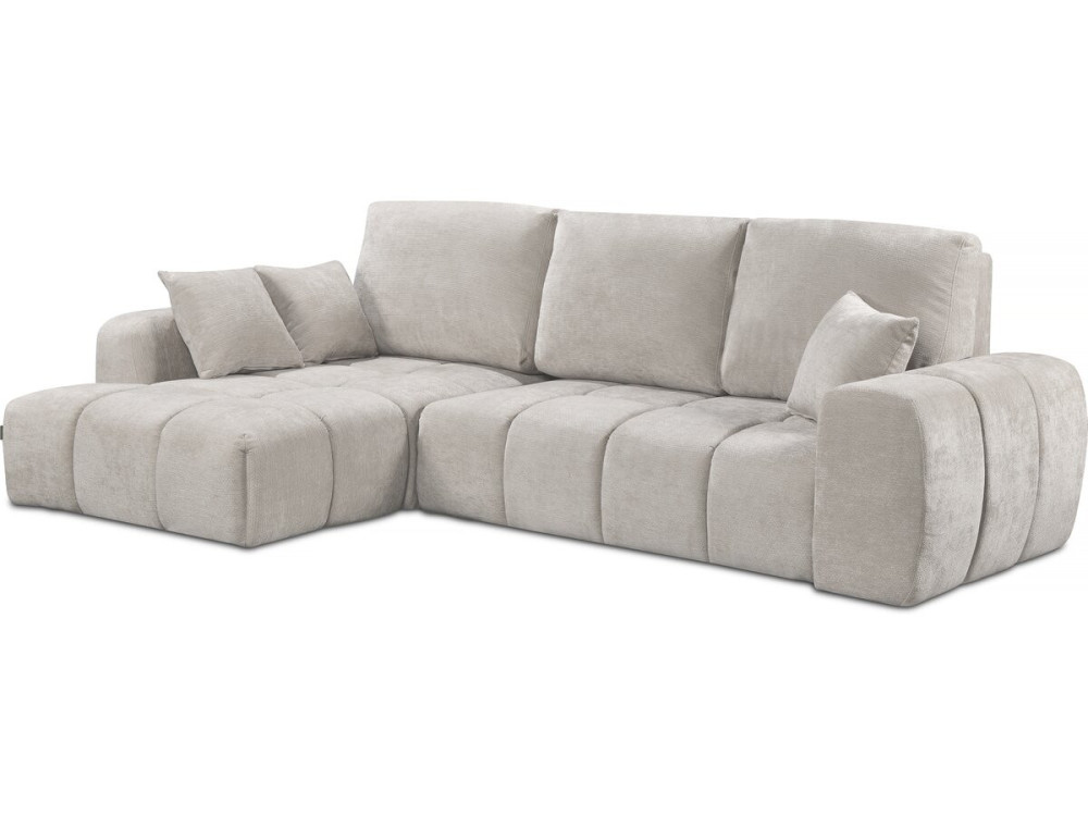 Lewa narożna sofa rozkładana w tkaninie szenilowej "Verneuil" - 3 miejsca - beżowa