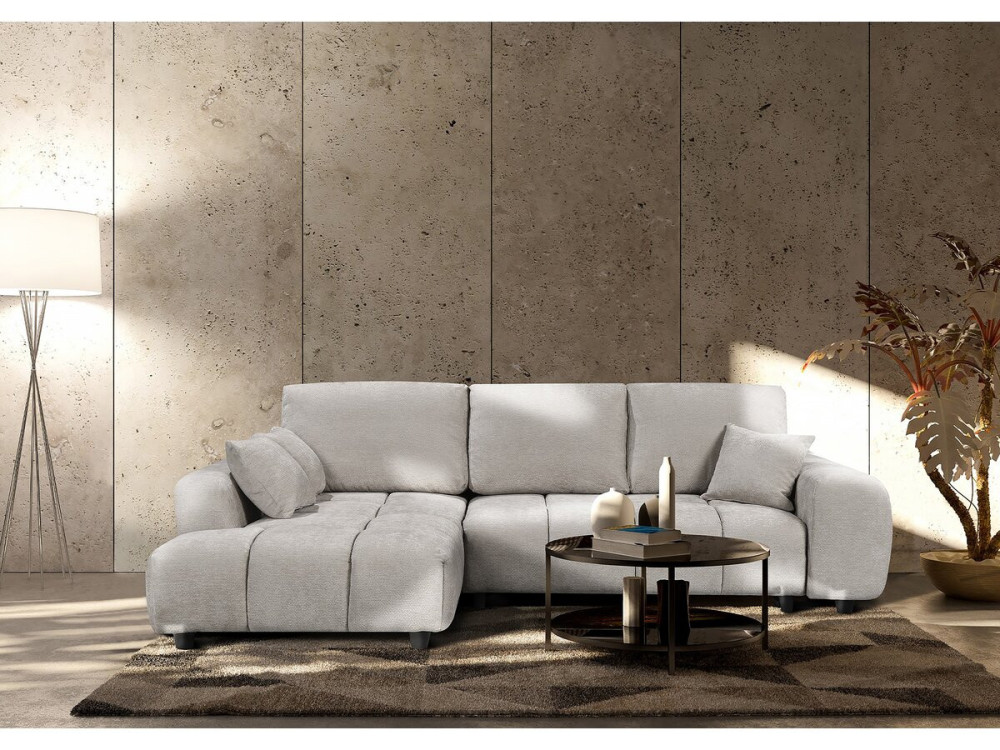 Lewa narożna sofa rozkładana w tkaninie szenilowej "Verneuil" - 3 miejsca - beżowa
