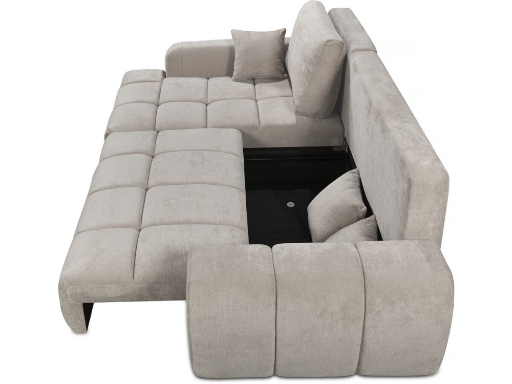 Lewa narożna sofa rozkładana w tkaninie szenilowej "Verneuil" - 3 miejsca - beżowa