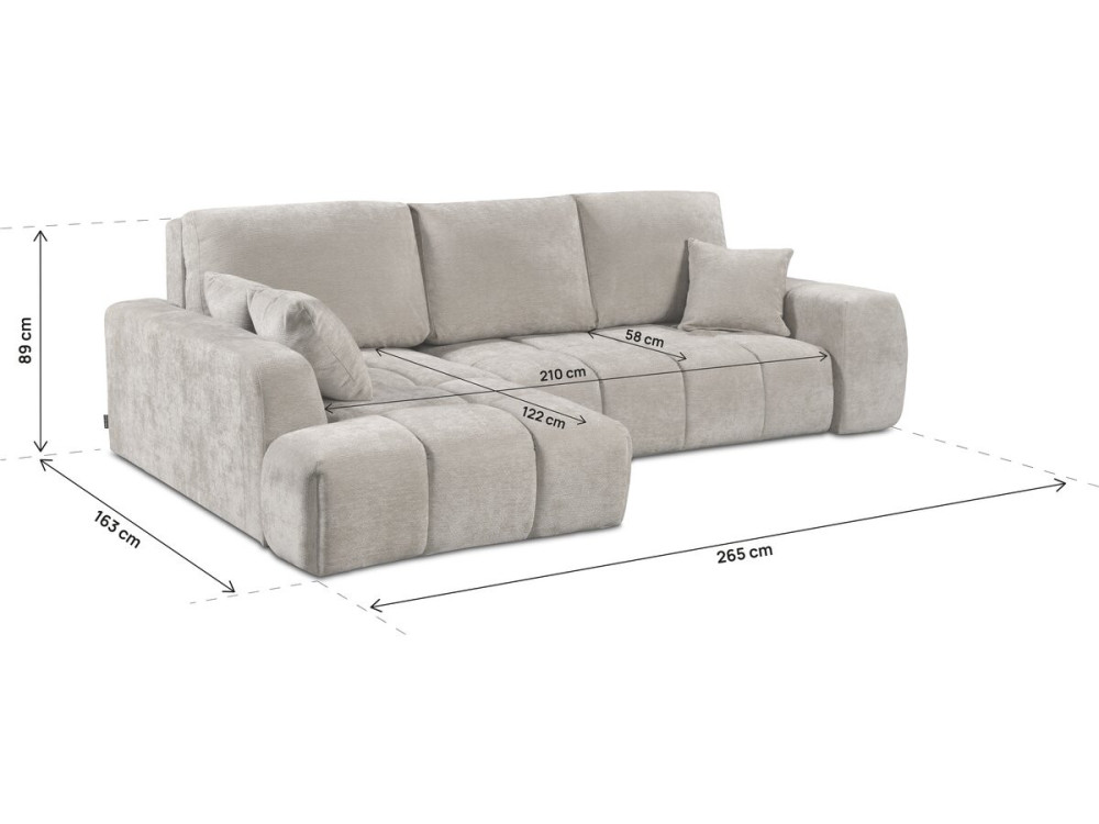 Lewa narożna sofa rozkładana w tkaninie szenilowej "Verneuil" - 3 miejsca - beżowa