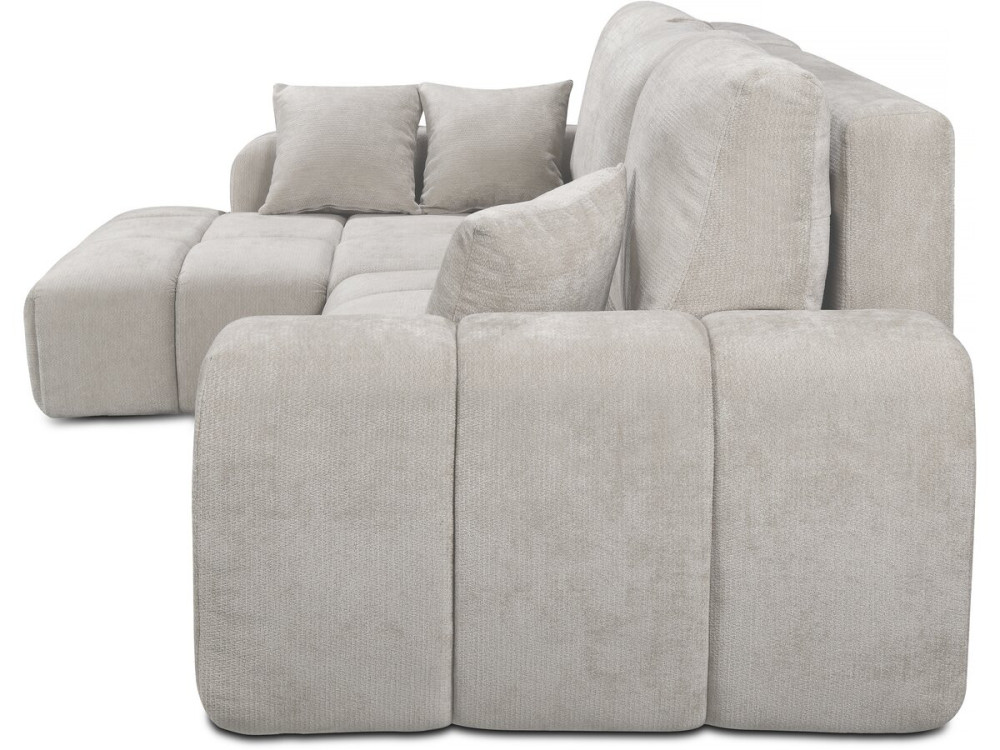 Lewa narożna sofa rozkładana w tkaninie szenilowej "Verneuil" - 3 miejsca - beżowa