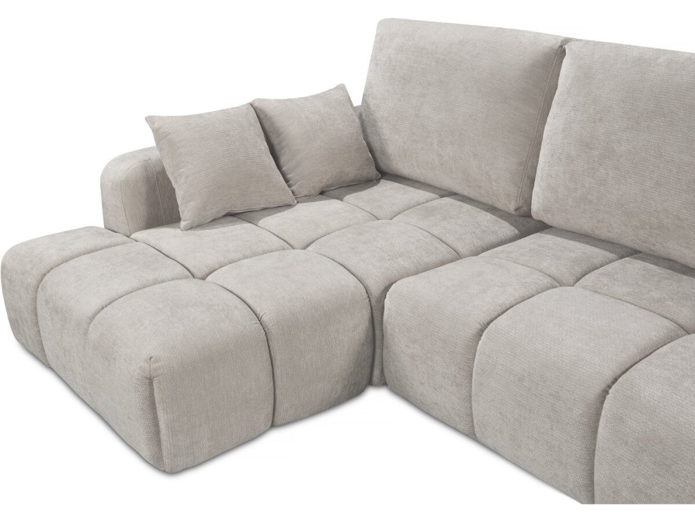 Lewa narożna sofa rozkładana w tkaninie szenilowej "Verneuil" - 3 miejsca - beżowa