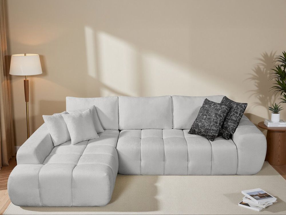 Sofa narożna "Sidonie" lewa w tkaninie bąbelkowej - 4-osobowa - Szary