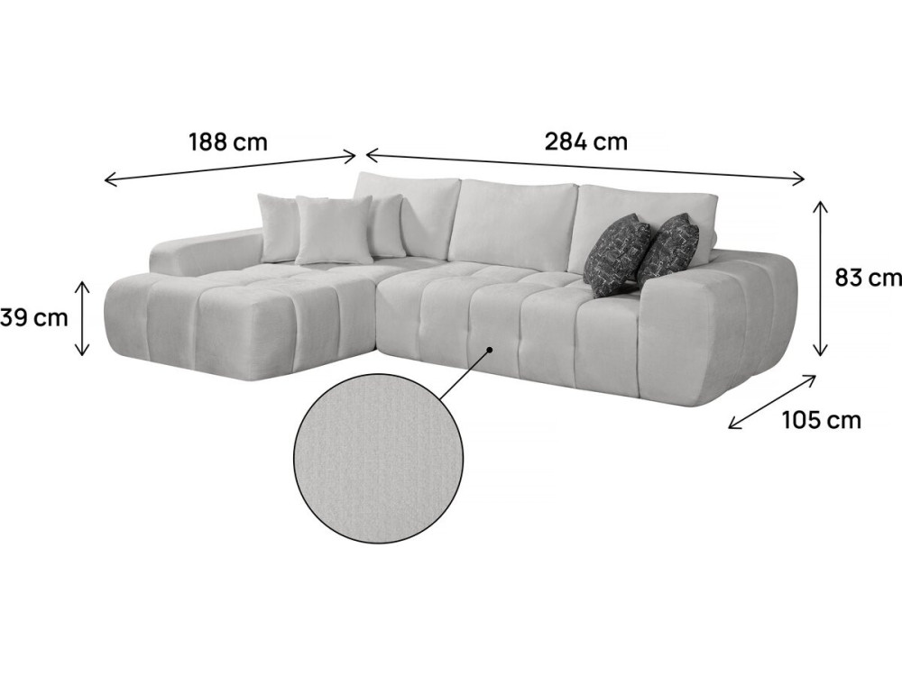 Sofa narożna "Sidonie" lewa w tkaninie bąbelkowej - 4-osobowa - Szary