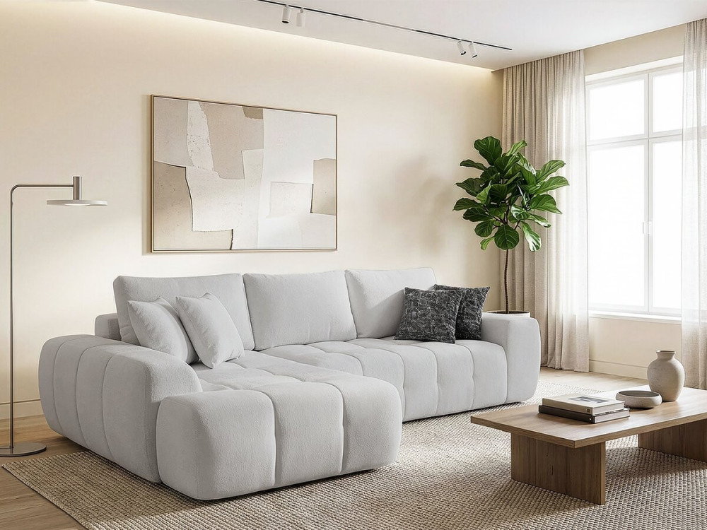 Sofa narożna "Sidonie" lewa w tkaninie bąbelkowej - 4-osobowa - Szary