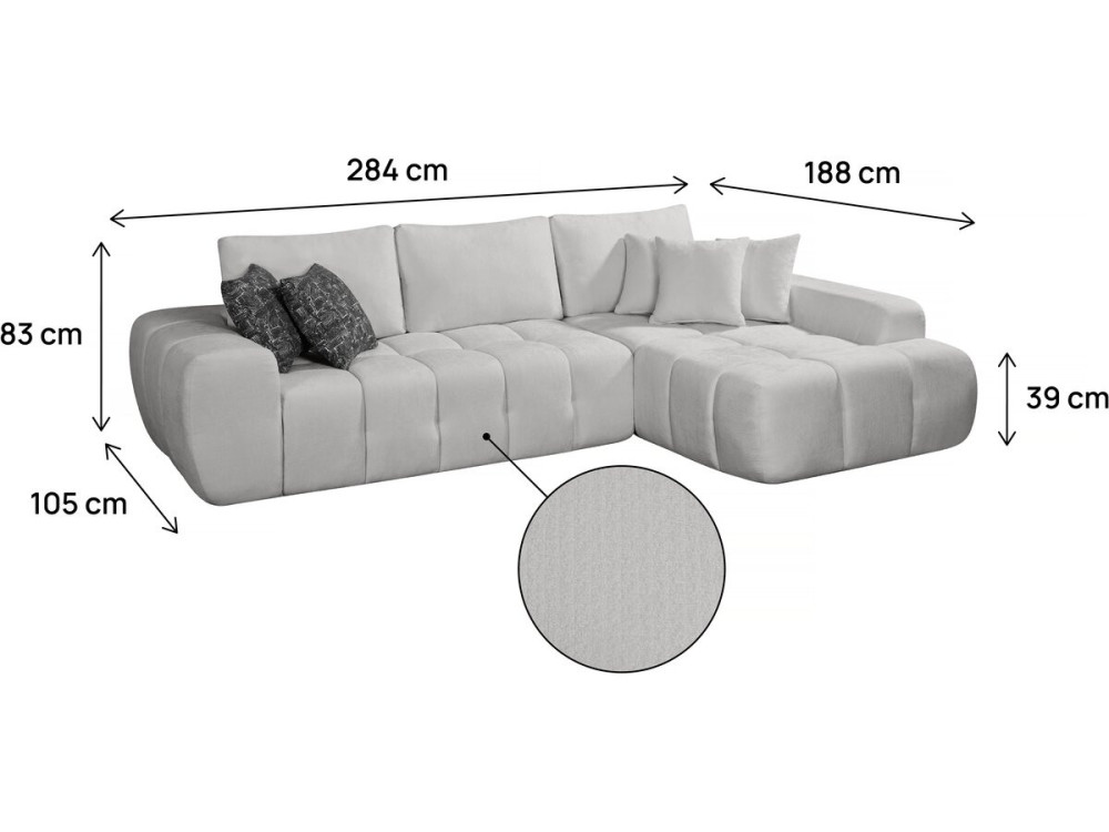 Sofa narożna "Sidonie" z tkaniny bąbelkowej - 4-osobowa - Szara
