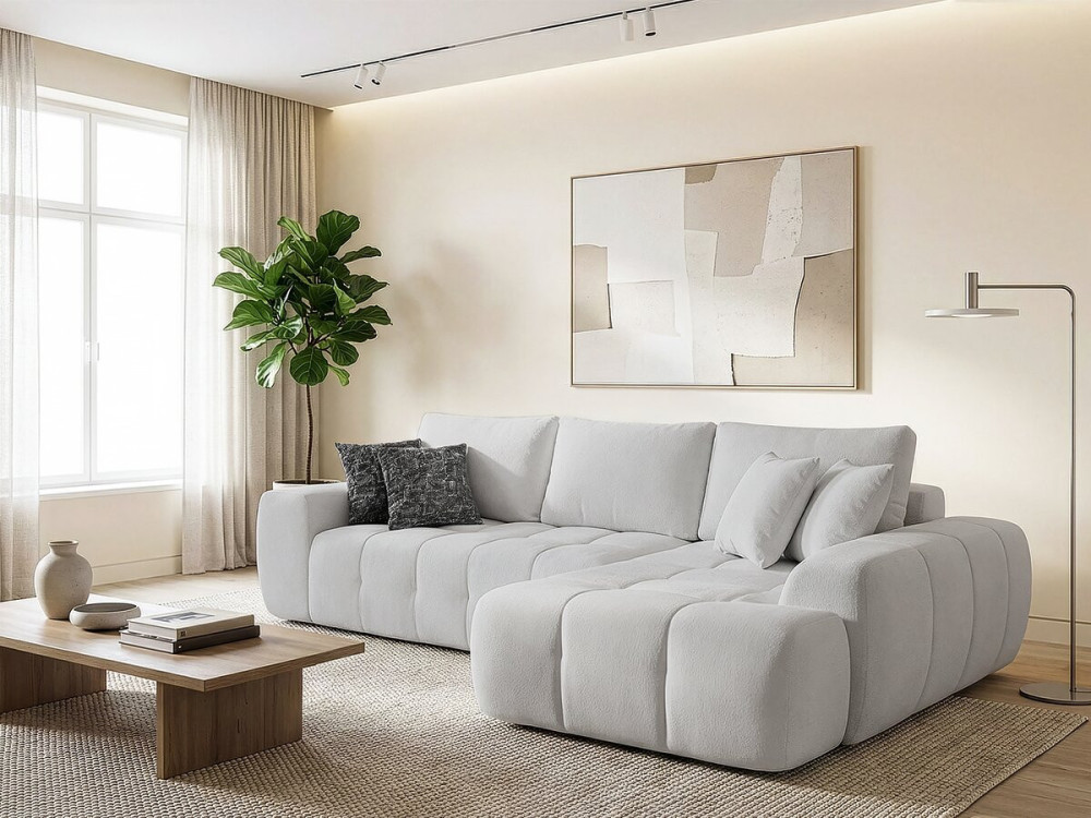 Sofa narożna "Sidonie" z tkaniny bąbelkowej - 4-osobowa - Szara