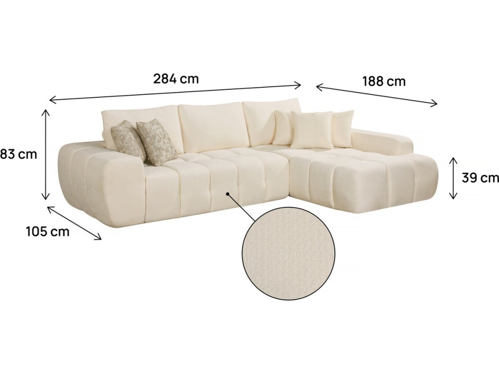 Sofa narożna "Sidonie" z tkaniny bąbelkowej - 4-osobowa - Beżowa
