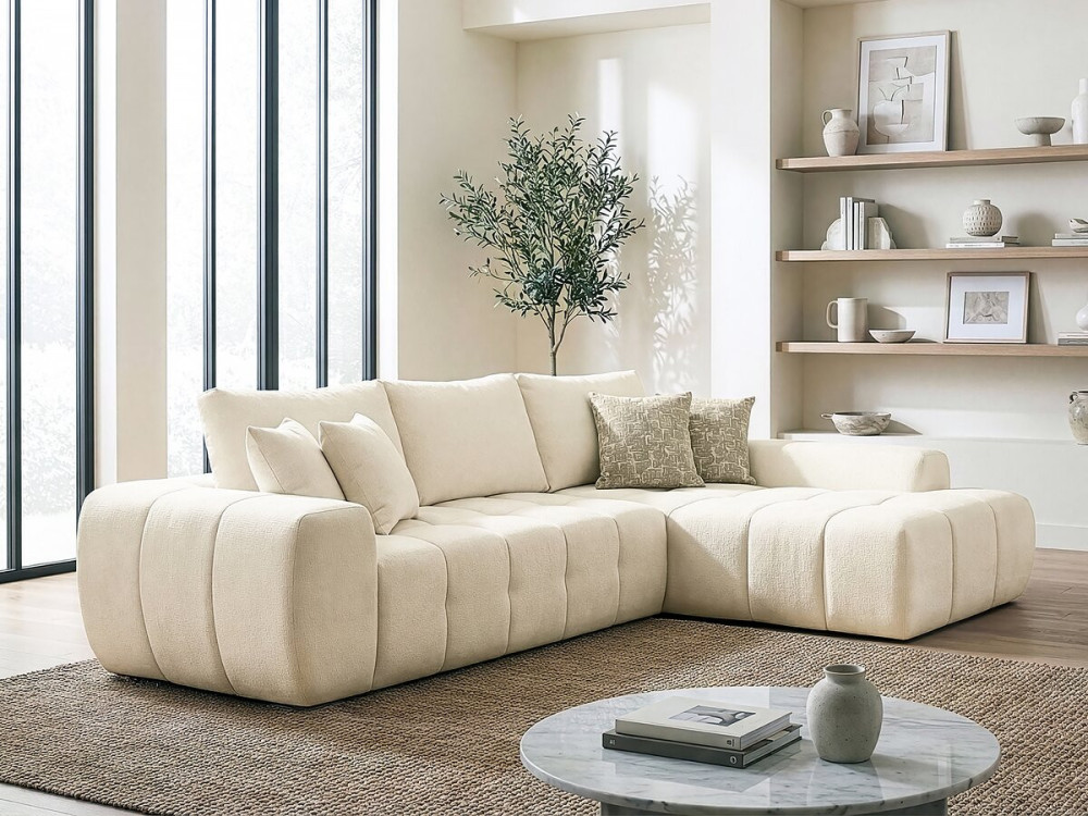 Sofa narożna "Sidonie" z tkaniny bąbelkowej - 4-osobowa - Beżowa