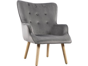 Fotel "Odense" w stylu skandynawskim, z weluru - 73 x 81 x 92.5 cm - 1 miejsce - Szary
