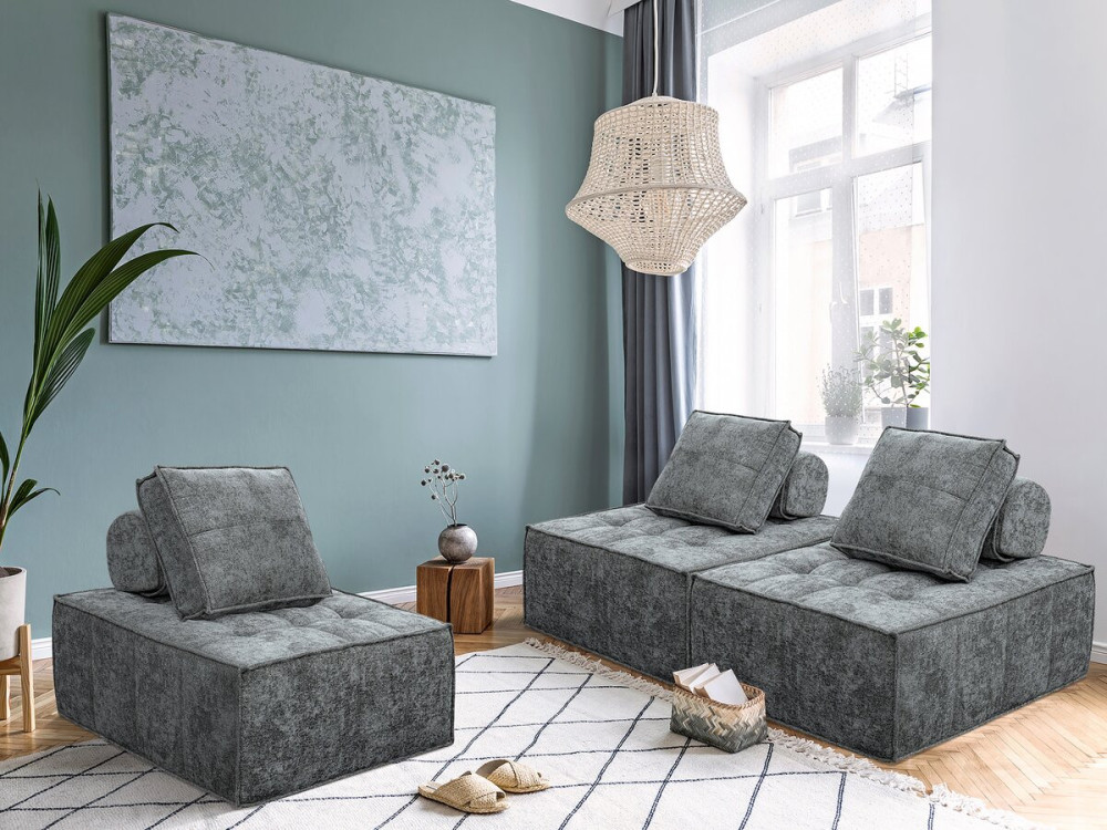 Fotel w stylu welurowym - 96 x 100 x 89 cm - szary