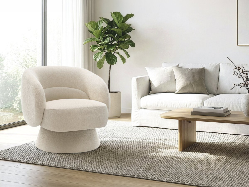 Fotel obrotowy "Franklin" z tkaniny frotte - 74 x 75 x 75 cm - Beżowy