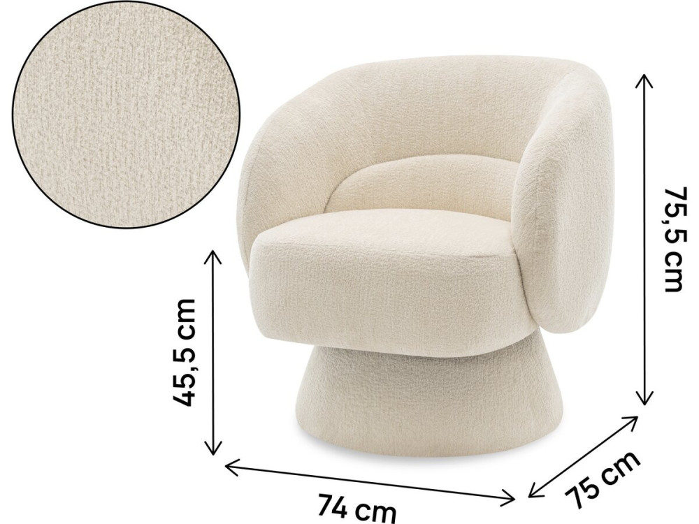Fotel obrotowy "Franklin" z tkaniny frotte - 74 x 75 x 75 cm - Beżowy