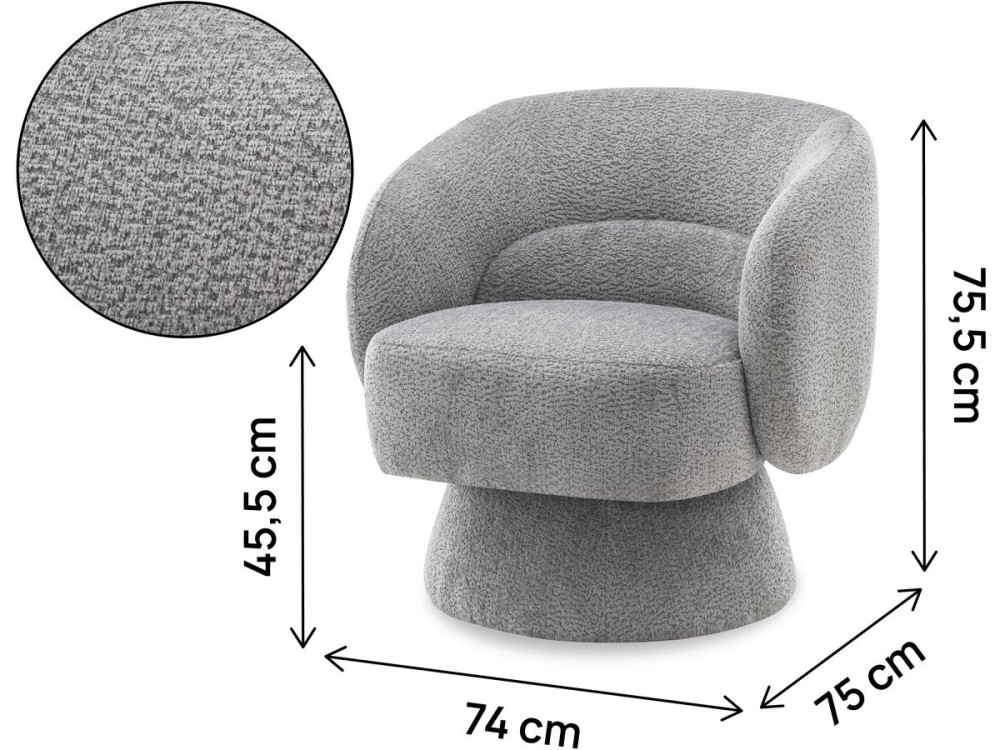 Fotel obrotowy "Franklin" z tkaniny frotte - 74 x 75 x 75 cm - Szary