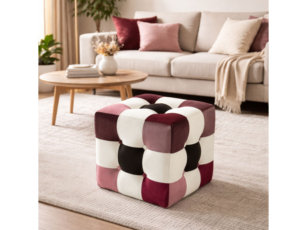 Aksamitny puf "Patchwork" - 42 x 42 x 42 cm - Wielokolorowy