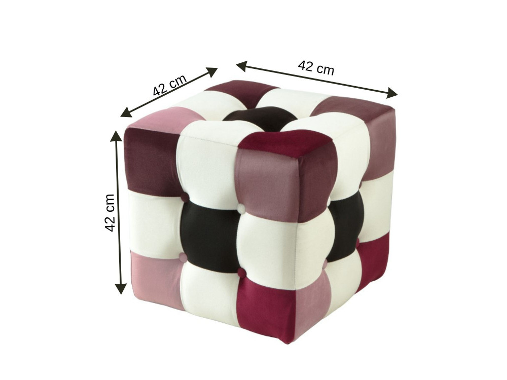 Aksamitny puf "Patchwork" - 42 x 42 x 42 cm - Wielokolorowy