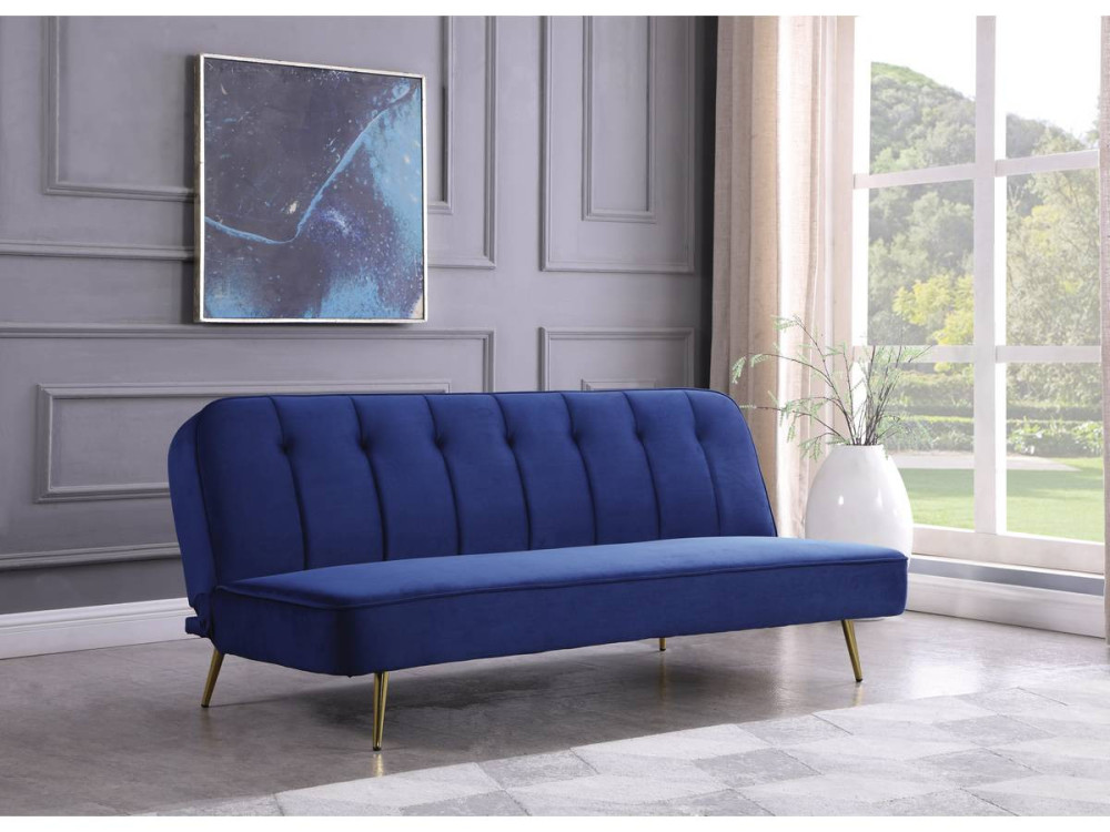 Wersalka rozkładana "James" z weluru - 180 x 83 x 75 cm - 3 miejsca - Ciemnoniebieska