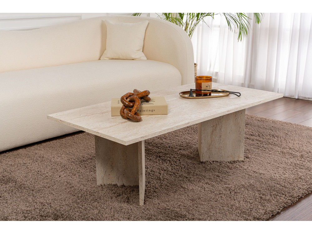 Drewniany stolik kawowy "Sabin" - 60 x 119 x 40 cm - Trawertyn
