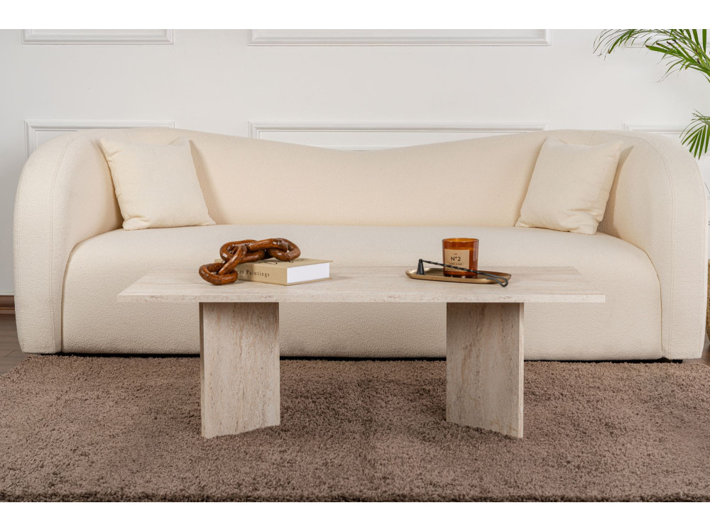 Drewniany stolik kawowy "Sabin" - 60 x 119 x 40 cm - Trawertyn