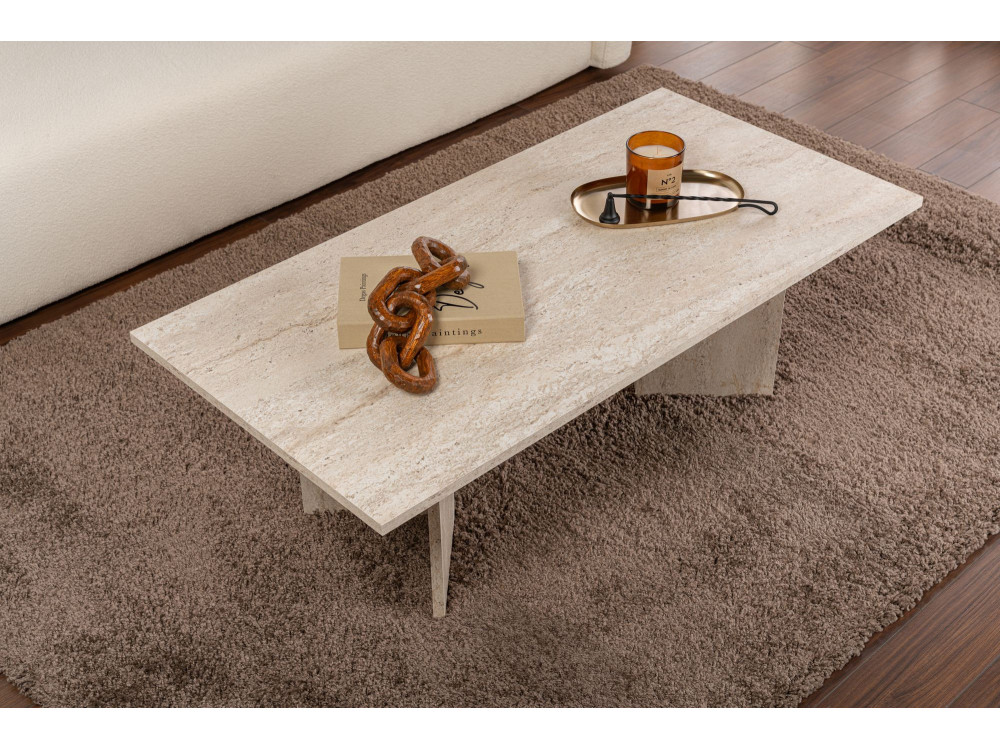 Drewniany stolik kawowy "Sabin" - 60 x 119 x 40 cm - Trawertyn