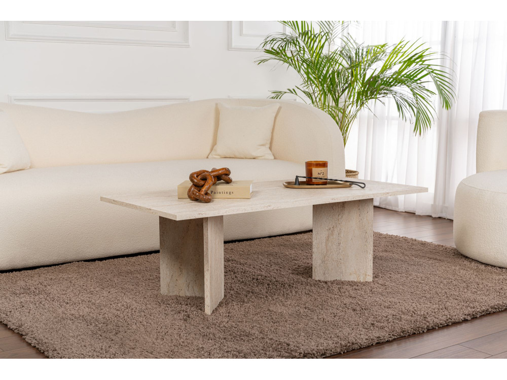 Drewniany stolik kawowy "Sabin" - 60 x 119 x 40 cm - Trawertyn