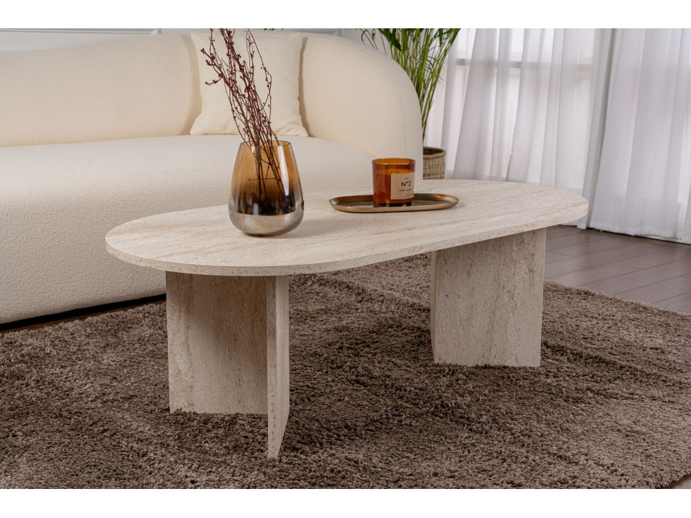 Drewniany stolik kawowy "Sand" - 60 x 119 x 40 cm - Trawertyn